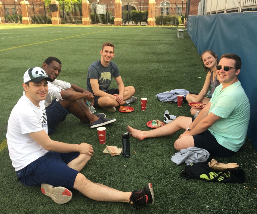 Participants on the sideline at the 2017 Soccer Match and Barbecue