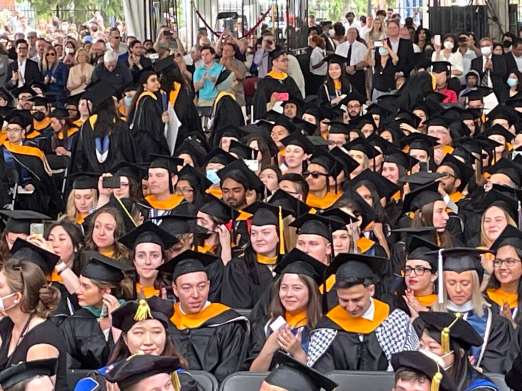 Graduating students on Healy Lawn at 2022 Commencement
