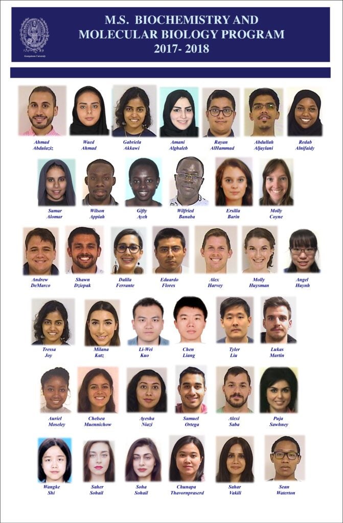 Class of 2017-18 headshots - M.S. in Biochemistry & Molecular Biology